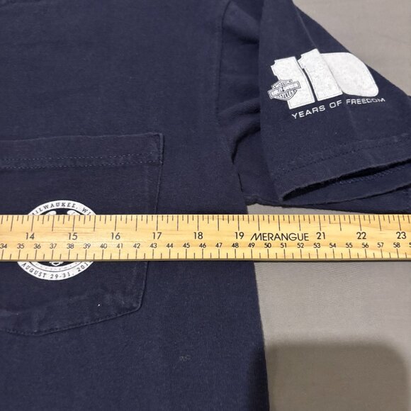 Harley Davidson T Shirt Medium Navy Blue Skull Pocket Y2K Biker Owners Group - Picture 4 of 6